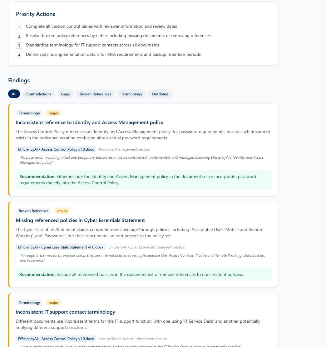 ComplianceAI cross-document audit report screenshot